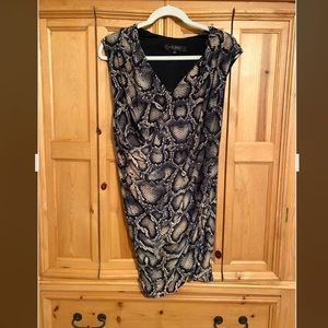 Nine West Sexy Snakeskin Animal Print Ruched Sides Sleeveless V-neck Dress Sz 4